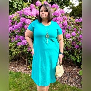 Teal Short Sleeve Crewneck Dress